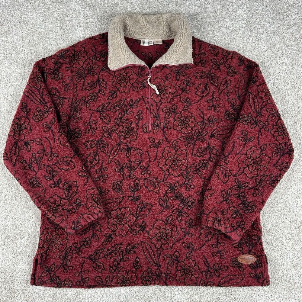 Vintage Woolrich Fleece Sweater 1/4 Zip VTG 90s Floral Print USA Women's Medium
